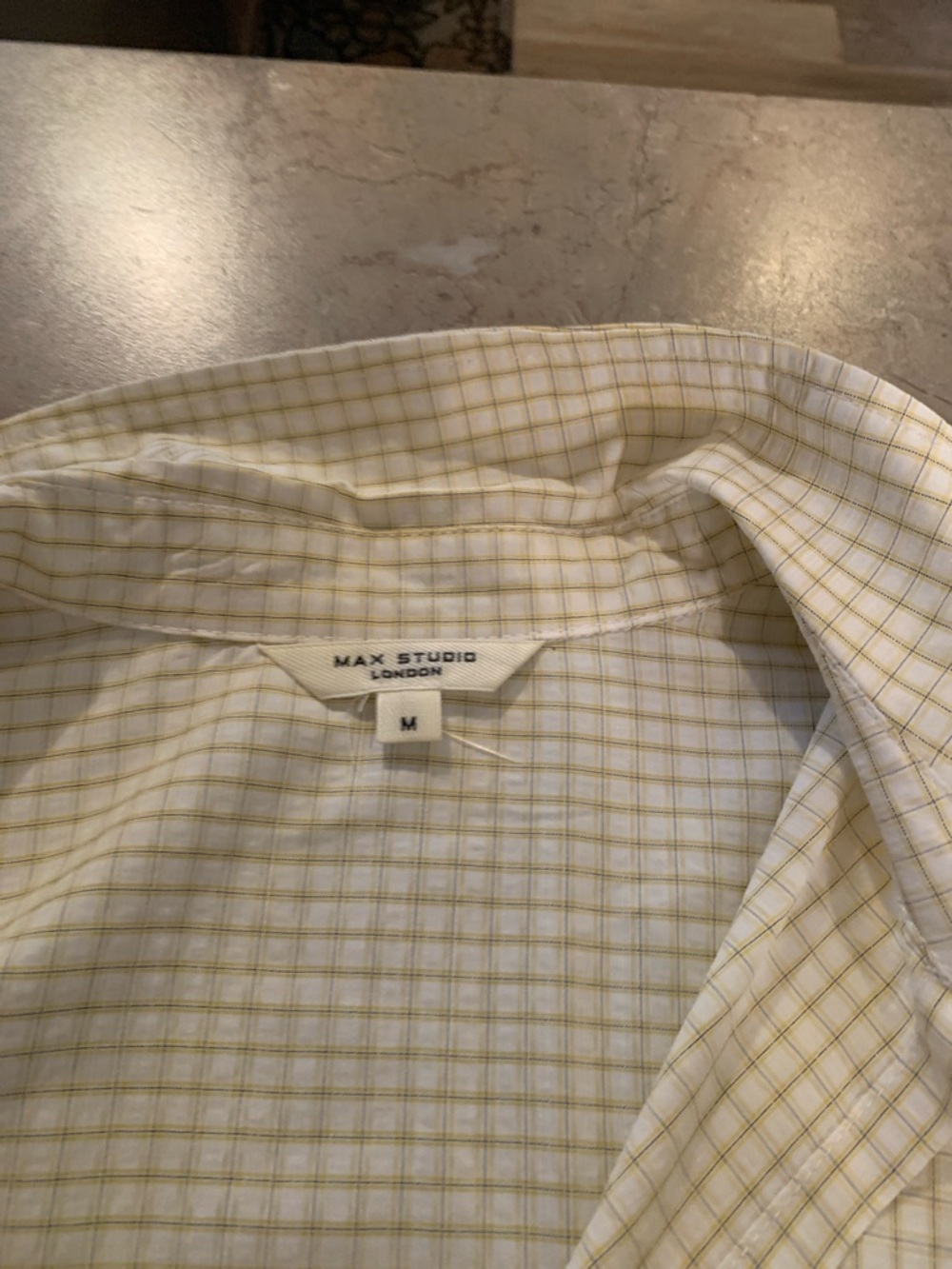 Max Studio White and Yellow Grid Button-Up Blouse
